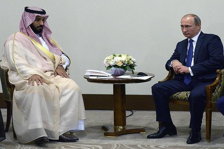 Russian President Vladimir Putin meeting Saudi Prince Mohammed Salman Al Saud on Sunday in Sochi. 