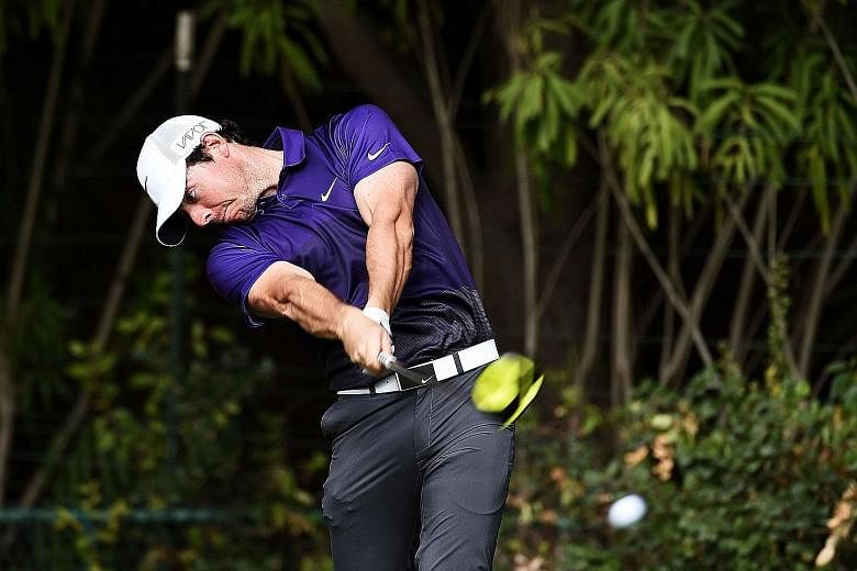 Rory McIlroy of Northern Ireland on his way to a four-under 68 in the first round of the Frys.com Open on Thursday. He lies five shots behind leader Brendan Steele.