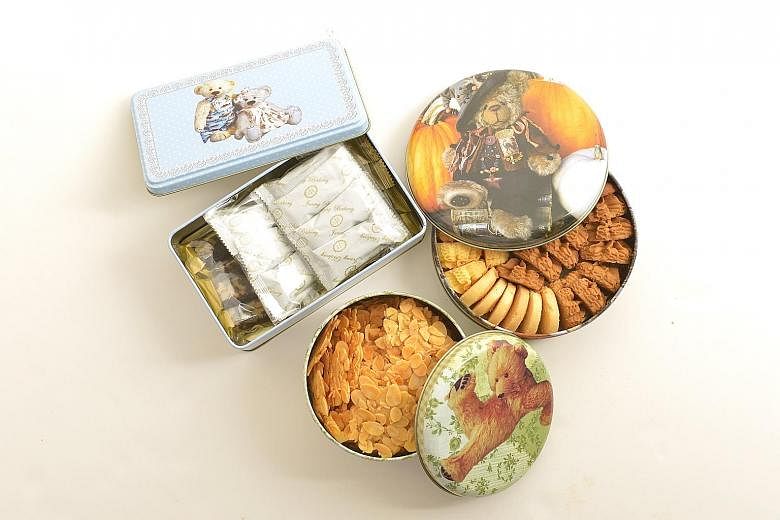 Jenny Bakery's range of cookies include (clockwise from top left) nougat candy, 4 Mix Butter Cookies and almond flakes.