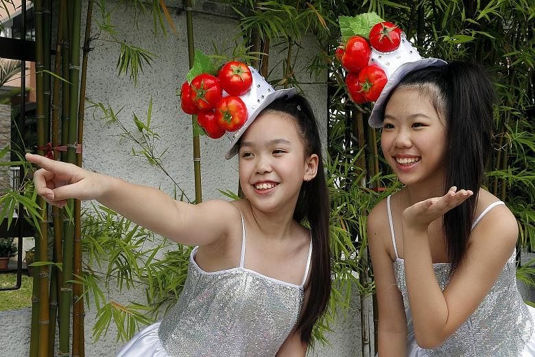 Ang Mo Kio Sisters Esther Ng (left) and Charlize Oie performed on the getai circuit for the first time this year.