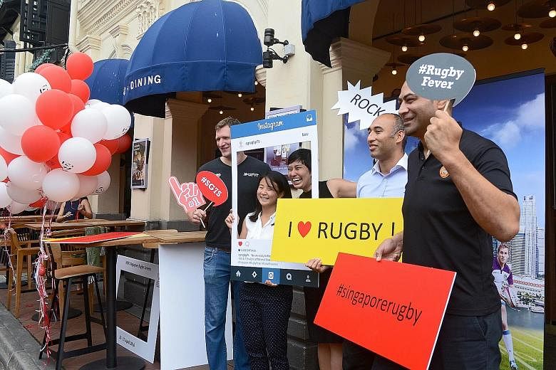 (From left): Former England international James Forrester, Singapore women's rugby team captain Samantha Tan, Rugby Singapore general manager Stephanie Wong, Singapore men's rugby team captain Daniel Marc Chow and Singapore Rugby Union technical dire