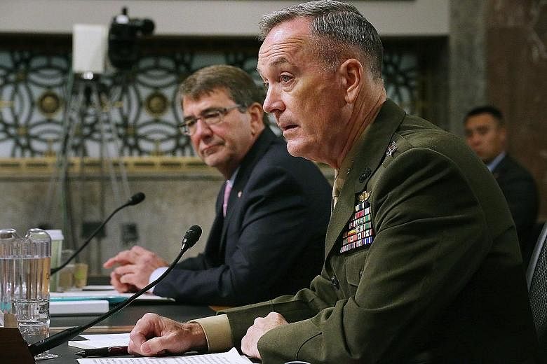 Defence Secretary Ashton Carter (far left) and Joint Chiefs of Staff chairman Joseph Dunford Jr, testifying before the Senate Armed Services Committee on Tuesday about the US military strategy in the Middle East.