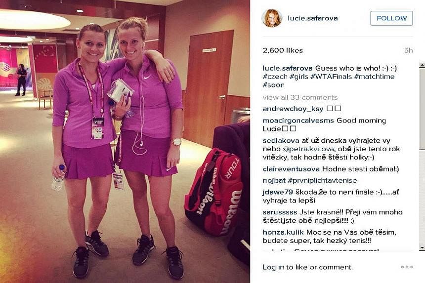Can you tell them apart? Czech players Lucie Safarova and Petra Kvitova are both left-handers and even wore identical outfits yesterday. 