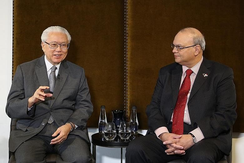 President Tony Tan Keng Yam, during an interview with Singapore journalists yesterday. With him is Singapore's High Commissioner to New Zealand Bernard Baker.