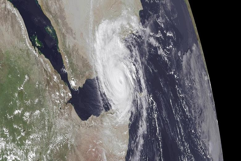 A US National Oceanic and Atmospheric Administration image showing Cyclone Chapala in the Gulf of Aden. About 3,000 families were displaced before the cyclone weakened on Wednesday.