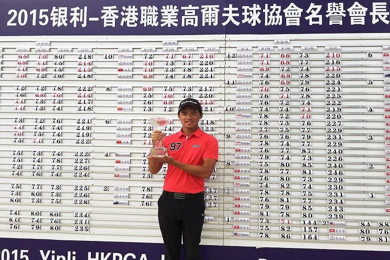 Johnson Poh with the trophy after winning the Yinli-HKPGA Honorary President Invitational in Shenzhen on Friday.