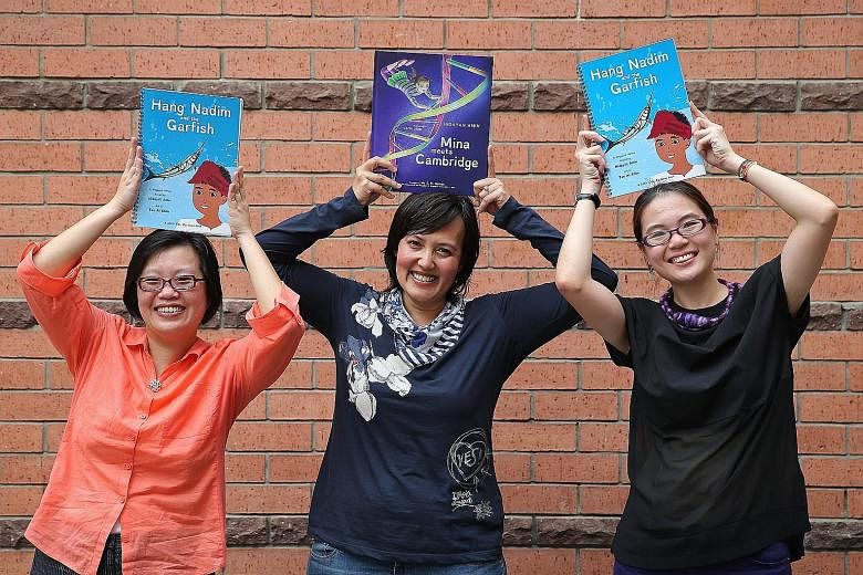 (From left) Ms Lee Seow Ser, Ms Hidayah Amin and Ms Tan Ai Khim worked together on Hang Nadim And The Garfish. The book is part of a project that aims to nurture empathy and compassion in children.
