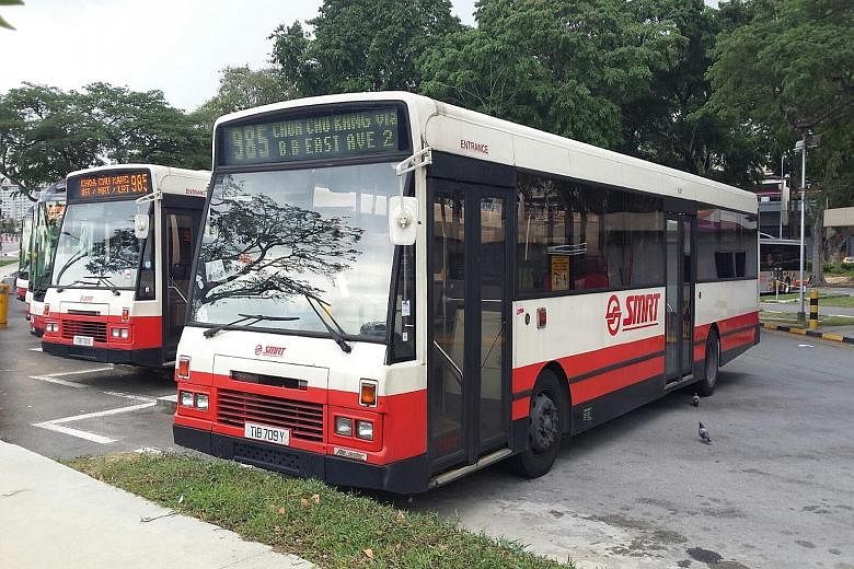 A DAF bus at the Geylang Bus Terminal, which started as a "Park and Ride" bus terminal, where motorists parked their cars and then rode the City Shuttle Service buses to the CBD.