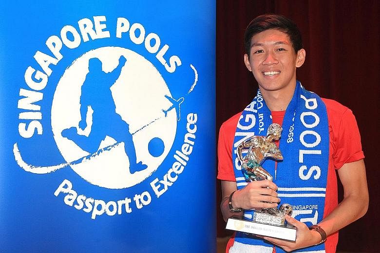 He suffered two leg breaks in his youth but always bounced back. For his determination and excellent displays for the Singapore Under-18 team, midfielder Joshua Bernard Pereira was named The New Paper Dollah Kassim Award winner. He received his prize