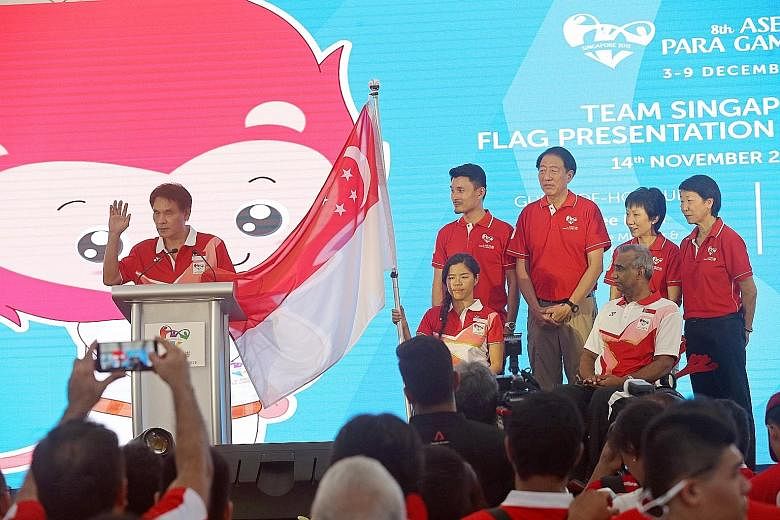 Above, from left: Para sailor Yap Qian Yin, Parliamentary Secretary Baey Yam Keng, Deputy Prime Minister Teo Chee Hean, Minister for Culture, Community and Youth Grace Fu, Dr Teo-Koh Sock Miang (chairman, Singapore National Paralympic Council) and Ra