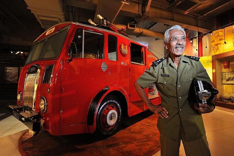 Retired fireman Yunnos Shariff in his Section Leader uniform from the 1960s. He had served in the fire brigade for over 40 years before retiring. The Bukit Ho Swee fire in 1961 was the worst fire in Singapore's history. It ravaged the area, leaving 1