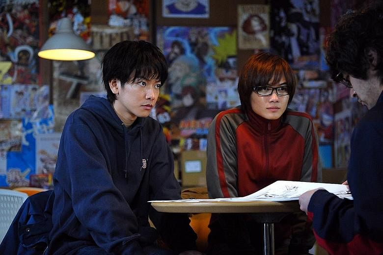 Takeru Satoh (left) and Ryunosuke Kamiki (right) play high school students aiming to land a series in manga compilation Shonen Jump Weekly.