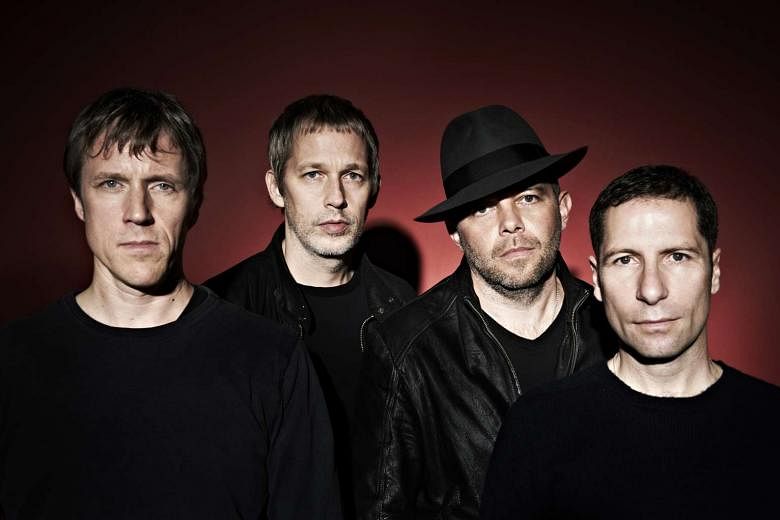 British band Ride members (from left) Laurence "Loz" Colbert, Andy Bell, Mark Gardener and Steve Queralt.