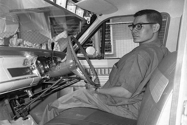 Mr Michael Yap, in his specially fitted car, was paralysed after a bomb splinter ripped into his spine during World War II.