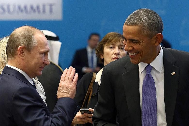 Mr Vladimir Putin (left) and Mr Barack Obama could find a middle ground in the Syrian conflict.