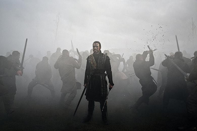 Michael Fassbender's Macbeth (above) stabs his way to the throne, while Michael B. Jordan's Adonis Creed punches his way there.