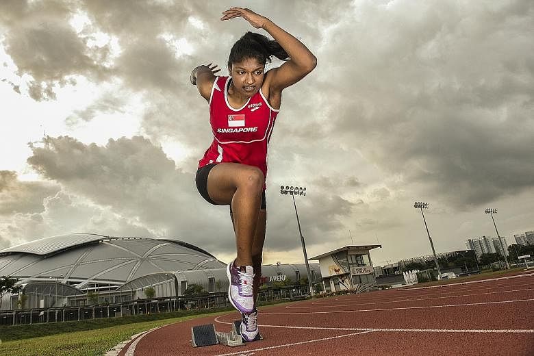Born with an intellectual disability, Michelle Yogeswari, seen at Kallang Practice Track, took up running when she was 13. After her pet 100m and 200m events were dropped in June owing to a lack of entries, coach Muhammad Hosni modified her training 
