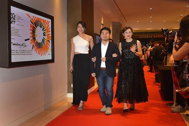 (From left) Taiwanese actress Sonia Sui, Taiwanese film-maker Lee Chung and Malaysian actress Yeo Yann Yann attending the opening of the Singapore International Film Festival yesterday at Marina Bay Sands.