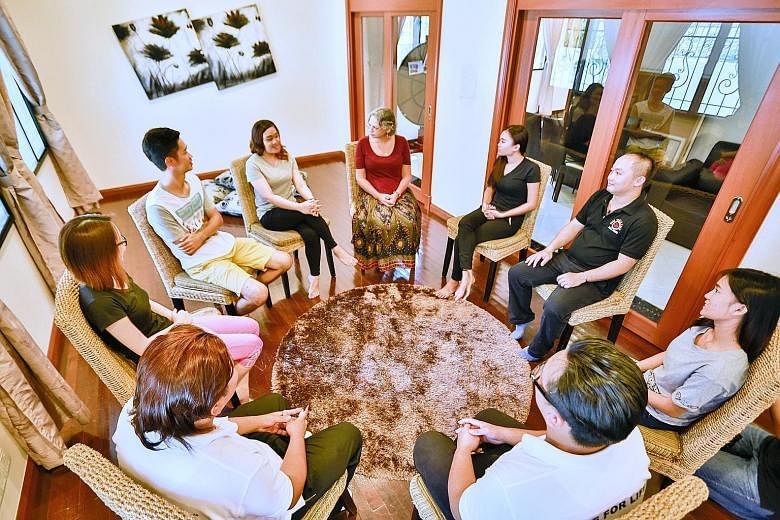 A reenactment at Solace Sabah drug rehab centre of a counselling session. These overseas drug rehab centres say their Singapore clients are getting younger - a key worry for the Singapore authorities. Yoga forms part of the recovery process at the So