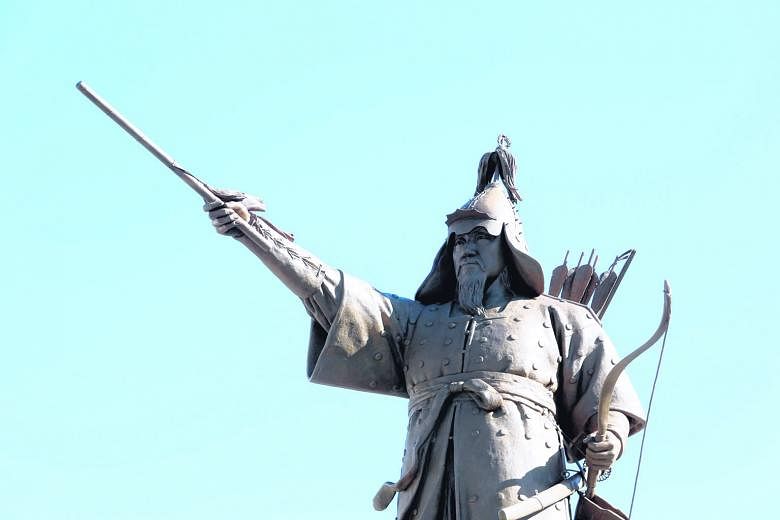 This statue of the revered Admiral Yi Sun Sin - unveiled at the Naval Academy in Changwon, South Korea, on Friday - is the first in the country to depict him with a bow and arrows, instead of a sword. The admiral is most famous for defeating 330 Japa