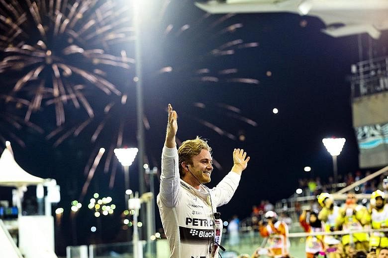 Mercedes driver Nico Rosberg after winning the Abu Dhabi Grand Prix at Yas Marina Circuit yesterday. There will again be fireworks next season when the fired-up German attempts to dethrone Lewis Hamilton, his Mercedes team-mate and the triple world c