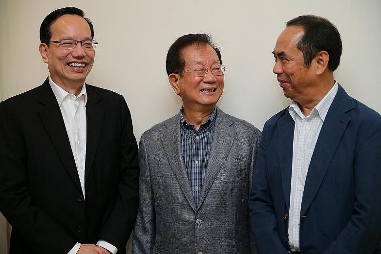 From left: Sing Lun Holdings chairman Patrick Lee, Hi-P International executive chairman Yao Hsiao Tung and Tee Yih Jia Food Manufacturing executive chairman Sam Goi urge local entrepreneurs to look beyond Singapore to expand their businesses as the 