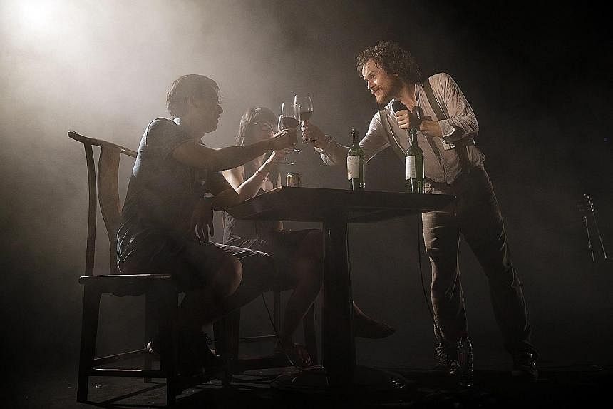 Ratatat (left) were one of the genre-defying acts, while Damien Rice (below right) enjoyed wine with two fans on stage as he sang Cheers Darlin'.