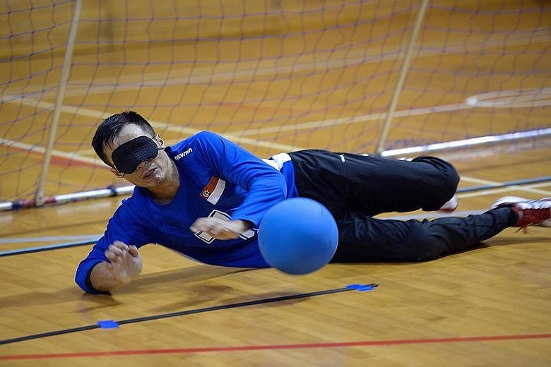 Singapore goalball player Kelvin Tan, the first winner of Project Superstar, pictured at a recent training session. The Republic's goalball team was formed this year for the Asean Para Games.