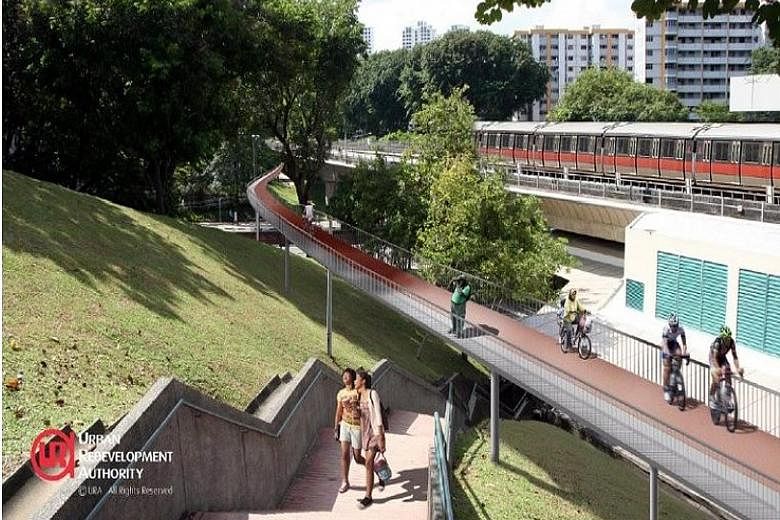 An artist's impression of the cycling path network in Ang Mo Kio. The first phase, which includes a 4km cycling path, is expected to be finished by next June.