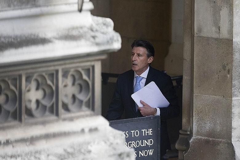 IAAF president Sebastian Coe arriving at the Houses of Parliament in London on Wednesday to give evidence to the Culture, Media and Sport Committee of MPs on blood doping in athletics. He has vowed to guide the body "back to trust" after a series of 