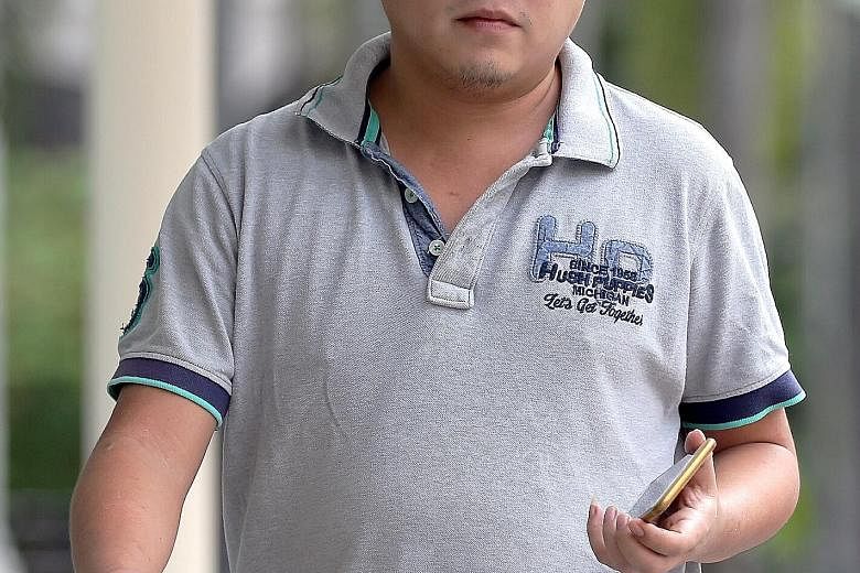 Jover Chew (above) was jailed for 33 months and fined $2,000 last month for coercing customers into paying inflated prices for phones. Among his victims was Mr Pham Van Thoai (left), a Vietnamese tourist, who went on his knees to plead for a refund. 