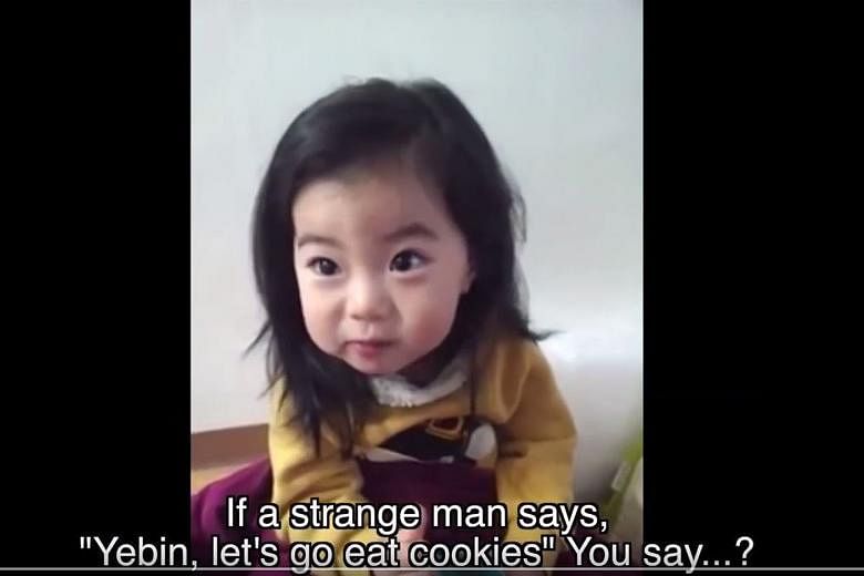 Pre-schooler Kim Ye Bin, four, became an Internet sensation because of a viral video in which her mother teaches her to say no to strangers (above). 