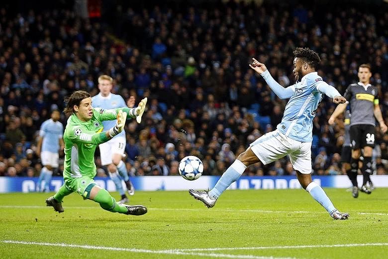 Raheem Sterling (right) scored twice in Man City's 4-2 Champions League win over German side Borussia Moenchengladbach on Tuesday.