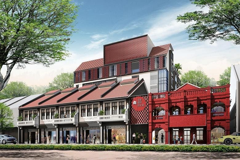 An artist's impression of the Red House Project in Katong which will house 42 residential units and five retail shops. There will be a new halal bakery and heritage gallery, showcasing artefacts from the old bakery.