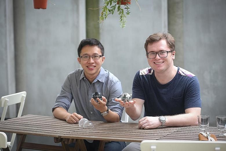 Mr Hansen Goh, 26, co-founded robotics start-up Sybo Tech last May with a Russian friend, Mr Maksim Kolin, 27. Pebby or Pet Entertainment Bot can be programmed to follow a pet around. When it rolls, gyroscopes keep the robot's camera level and pointe