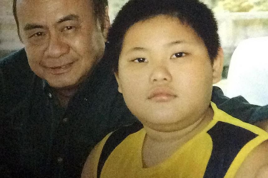 Above: Tan Xiang Tian, with a family friend, in his younger days when he was pudgy and mocked by others. Left: The fighting-fit Tan who won gold at World Wushu Championship last month.