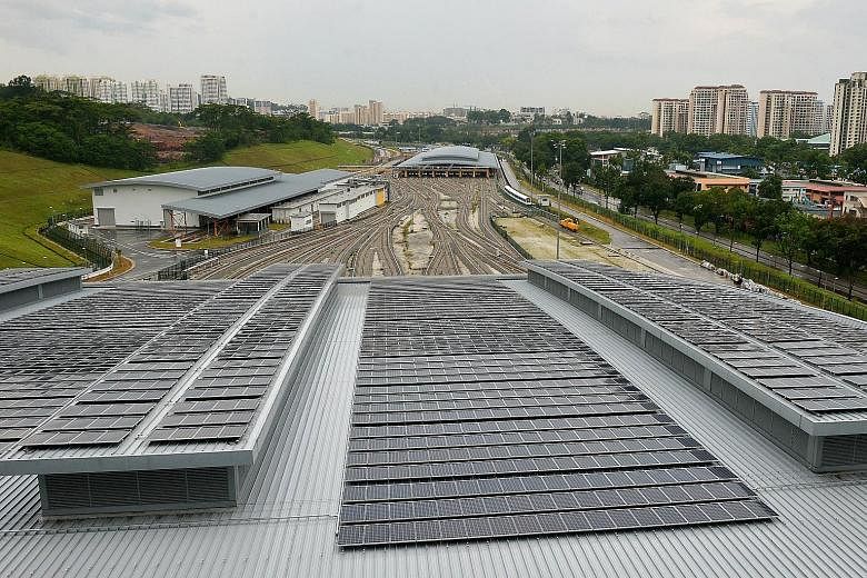 Solar panels at the new Gali Batu Depot that houses the Downtown Line 2 trains. Singapore is moving in the direction of generating more solar energy as part of its efforts in curbing emissions.