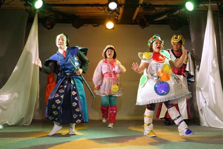 Japanese actor Ryo Nishihara (far left, with the cast of Super Happy Land) had to learn to use a samurai sword for a scene.