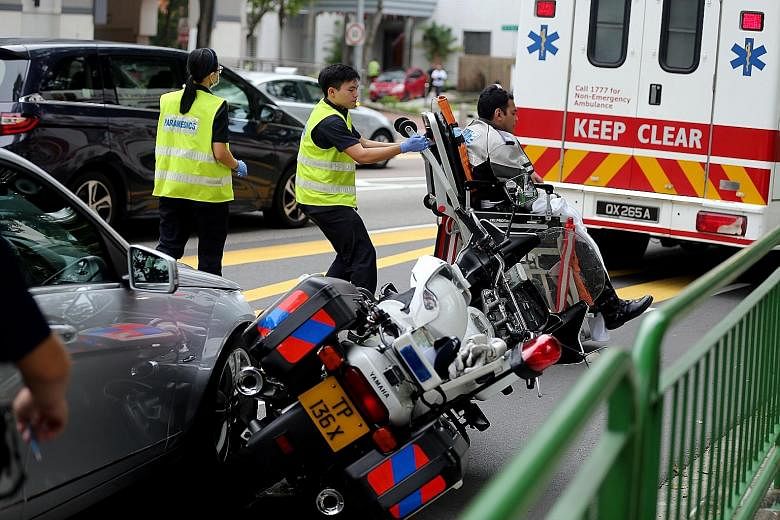 The Singapore Civil Defence Force said it responded to an incident along Upper Cross Street at about 8.35am yesterday. An ambulance was sent, and a man was conveyed to Singapore General Hospital in a stable and conscious state.