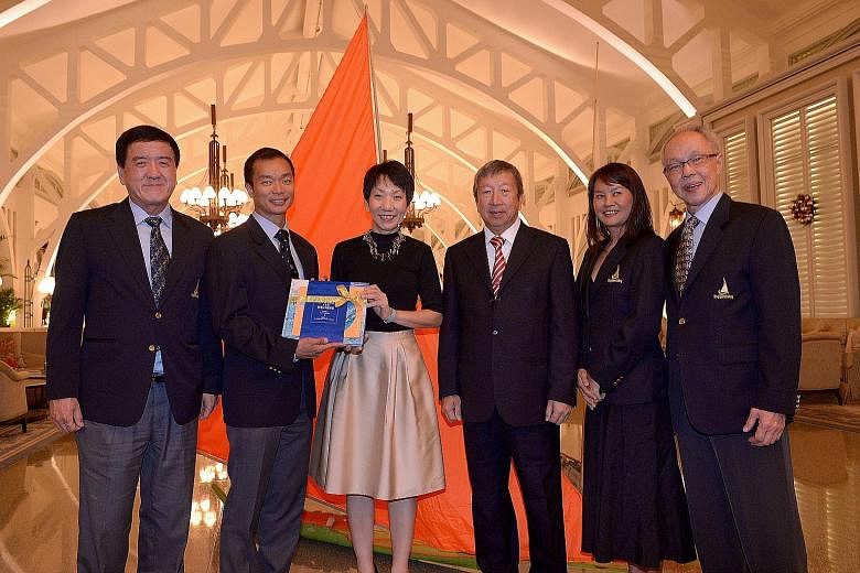 From left: Dr Loh Kok Hua, SSF deputy president; Dr Ben Tan, SSF chief; Minister Grace Fu, the guest of honour; Ng Ser Miang, SSF patron; Moh Kah Mun, SSF vice-president and Peter Lim, who authored the book Upwind and Winning: A Singular Story of Sai