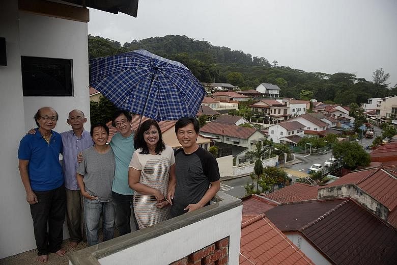 There is a strong sense of camaraderie among the residents of Fuyong estate, including (from far left): Mr Chia Yee Kim, 70; Mr Steven Chua, 58; Madam Chua Chan Hee, 55; her husband Oh Chai Hoo, 55; Mrs Dave Ng, 54; and Mr Wong Yuen Lik, 44.