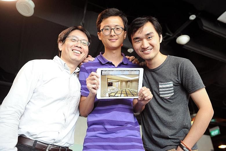 (From left) Senior research scientist at ADSC Jiangbo Lu with Home Plus co-founders Han Feng and Huang Shouzhi. Set to be rolled out next month, the app allows users to visualise real products to design their homes and move them around virtually.