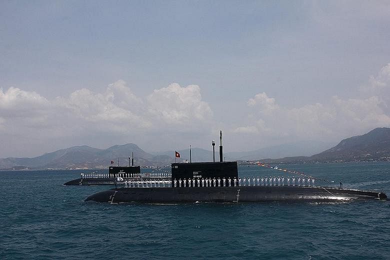 The Vietnam Navy's Russian-made submarines on display at Cam Ranh military port in May. Vietnam has also recently upgraded and expanded its air defences.