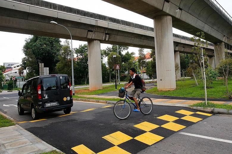 One of the new crossings in Lorong Mydin. These "continuous sidewalks" have also been built along the PCN in Tampines and Alexandra.