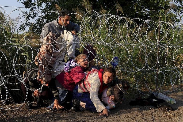 Syrian migrants crossing under a fence as they enter Hungary at the border with Serbia, near Roszke, in August. By the time this year ends, Europe would have received at least 1.2 million refugees. This is the biggest mass movement in a generation.