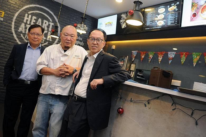 (From left) Western food chain Eighteen Chefs co-founders Roger Wong, 58, and Benny Se Teo, 55, with newly appointed group CEO Davy Wee, 58, who formerly headed POSB and The Manhattan Fish Market restaurant chain.