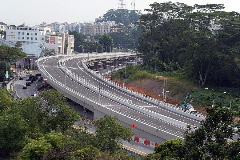 Construction for Hillview flyover started in the second half of 2011. Motorists can start using it from 8am on Dec 27. It is part of LTA's road improvement project to enhance parts of Upper Bukit Timah Road and Woodlands Road. ST PHOTO: AZIZ HUSSIN