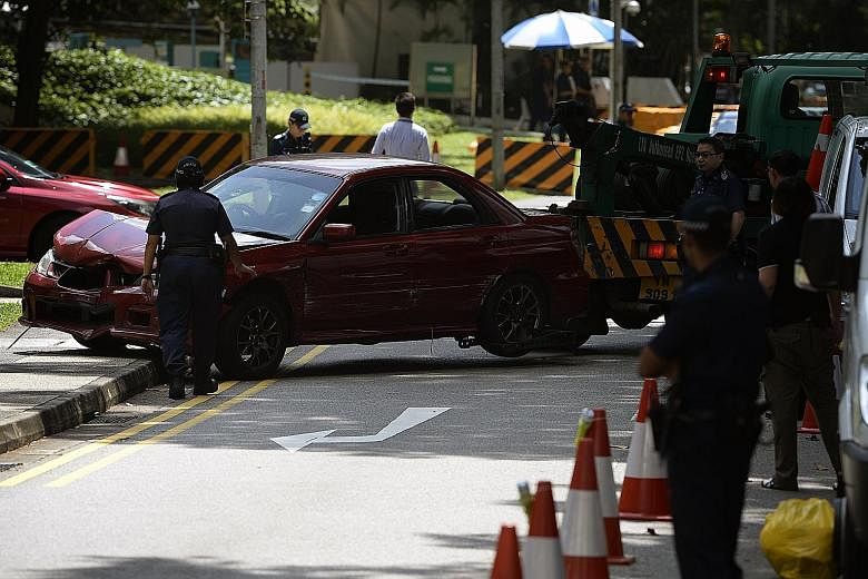 The car involved in the shooting incident near the Shangri-La Hotel on May 31. Back-seat passenger Syahid, who had drugs in his possession, had shouted at the driver to go after the car stopped at a police roadblock.