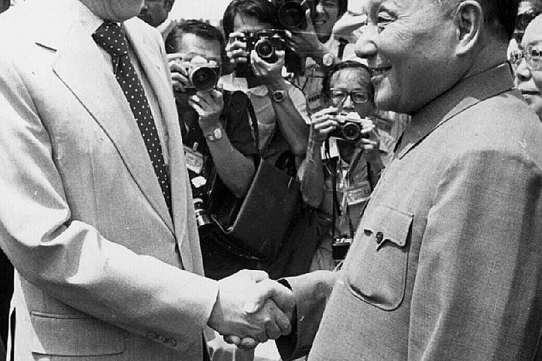 Then Prime Minister Lee Kuan Yew welcoming Deng Xiaoping to Singapore in 1978. Lee would always declare Deng the greatest leader of the many he met in his half-century at the top tier of Singapore's successful government. Under Mahathir Mohamad, Mala