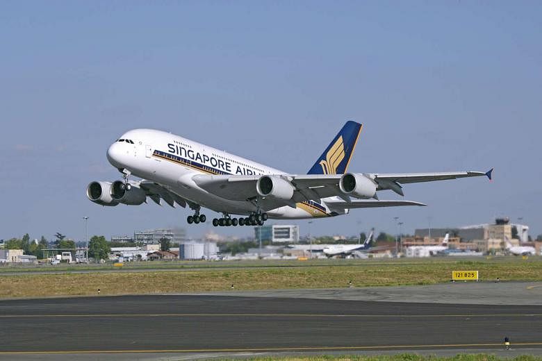 A Singapore Airlines A380 during takeoff.